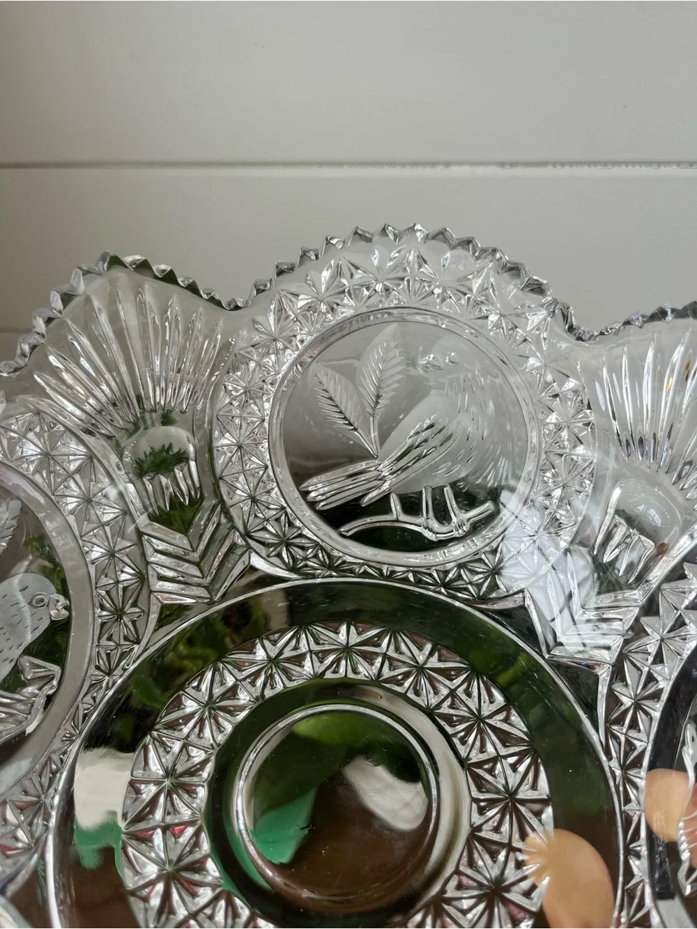 vintage Hofbauer crystal cut bird design bowl from 
